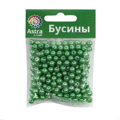 Бусины пластик (жемчуг) ⌀6 мм, 25 г, Astra&Craft, 038 NL зеленый