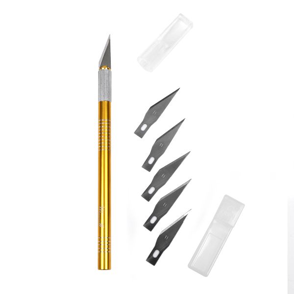 Нож макетный цанговый, медь + 5 лезвий цв. ассорти