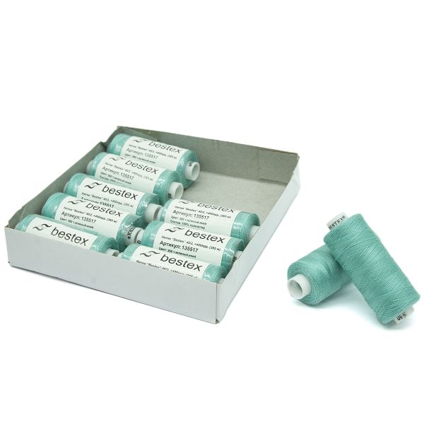 Нитки швейные бытовые Bestex 40/2, 365 м (400 ярд) / 10 кат., 360 зеленый аквамарин
