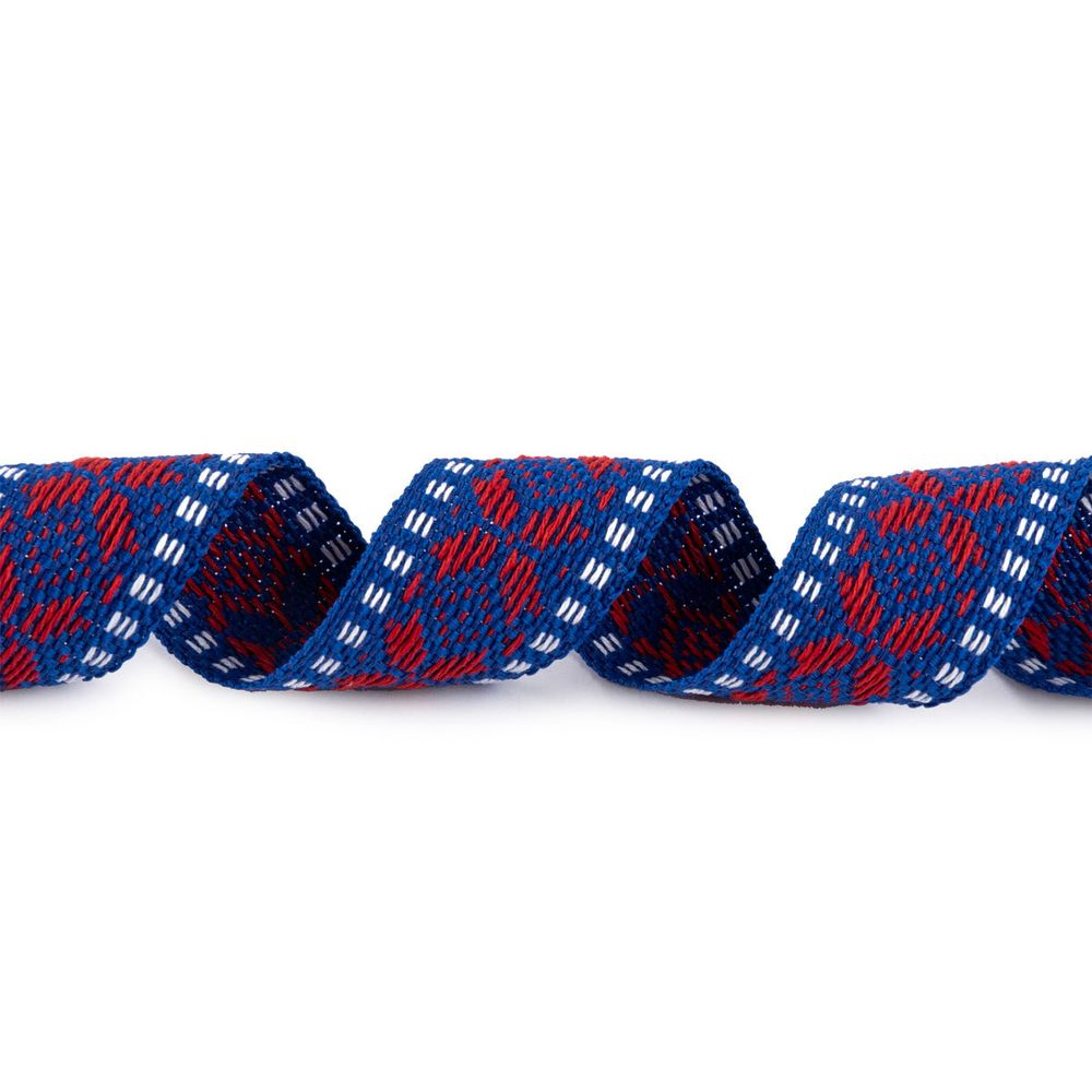 Лента (тесьма) жаккардовая 24.0 мм / 25±1 метров, Орнамент для северных народов, рис 9867 №4 син/красн/белый, Gamma C3885