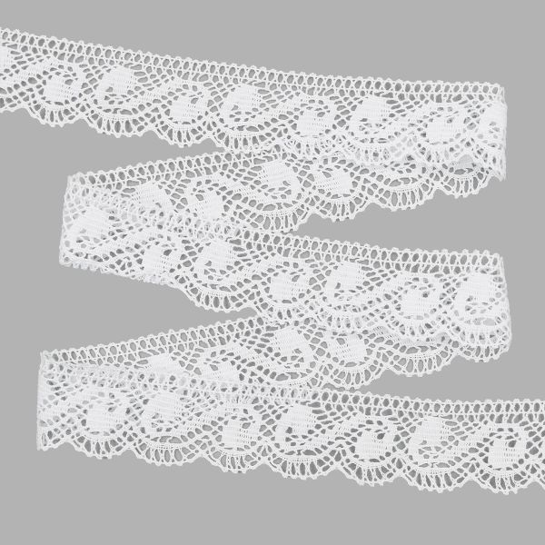 Кружево вязаное (тесьма) 35 мм / 25 м, бел, одностороннее, 485224