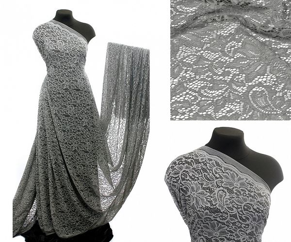 Ткань кружевная гипюр с кордом 130 г/м², 150 см / 2.7 метра, TBY.3036 цв.серый