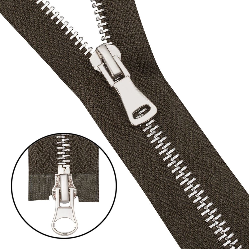 Молния металл Т5 (5 мм) 2 зам., разъем., 90 см, никель, 078 хаки, 6535-0315, 5 шт