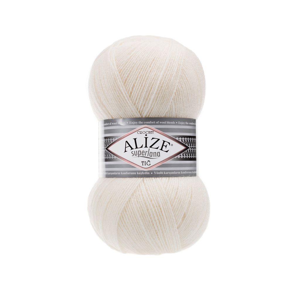 Пряжа Alize (Ализе) Superlana TIG / уп.5 мот. по 100 г, 570м, 62 молочный