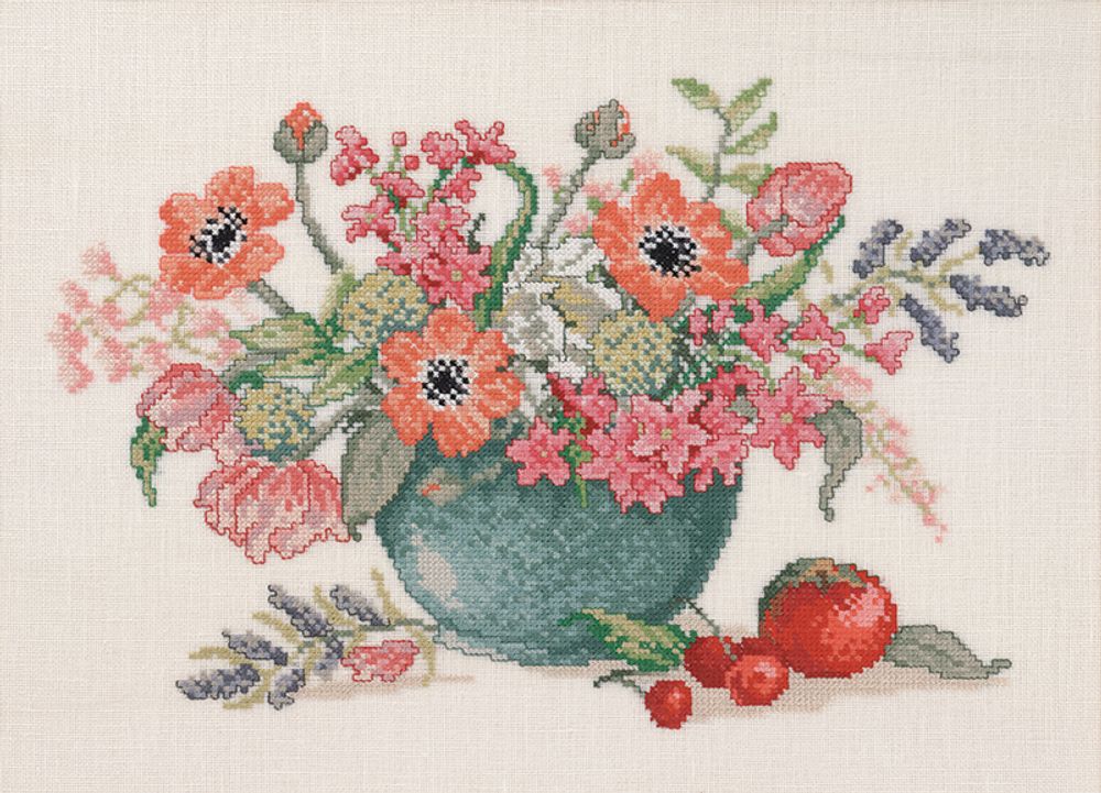 Eva Rosenstand, Анемоны и тюльпаны в синей вазе, 39х29 см