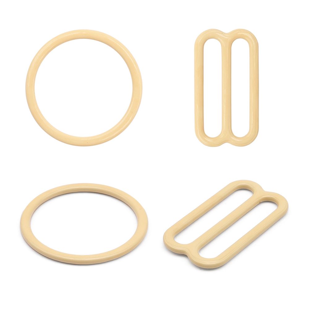 Набор кольца + регуляторы для бюстгальтеров металл 20 мм, (10 колец, 10 регул.), телесный