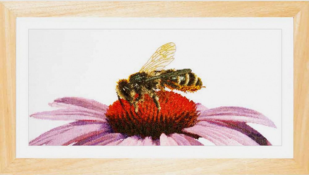 Thea Gouverneur, Пчела на эхинацее, канва лен 36 ct, 45х21 см