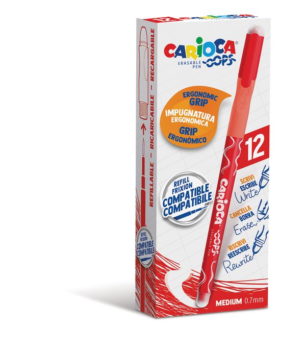 Ручка стираемая гелевая OOPS ⌀0.7 мм, 0.7 мм, 12 шт, 43039/03 цвет чернил: красный, Carioca