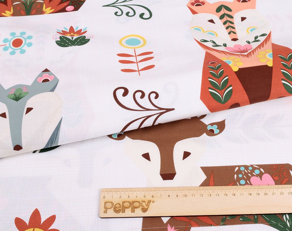 Ткань для пэчворка Peppy Лесные жители, рулон 112 см / 5 метров, ЛЖ-02 Панель белый, Peppy