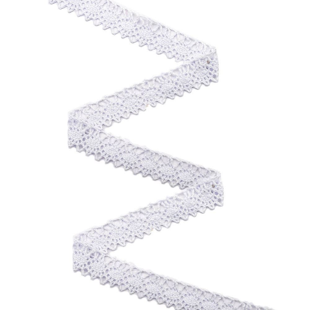 Кружево вязаное (тесьма) хлопковое 15 мм 25м одностор. (01 белый)