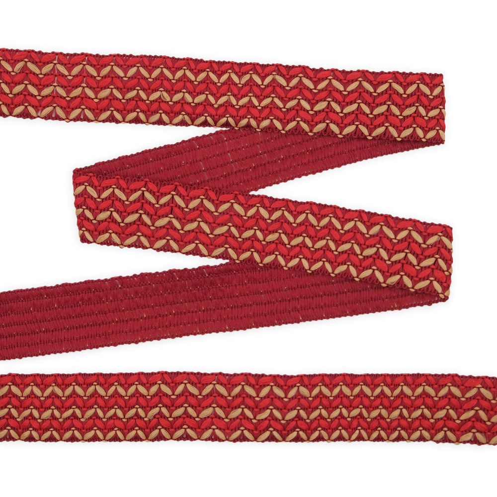 Тесьма отделочная вязаная 30 мм / 10м (8 бордо/красный/беж), С1443Г7