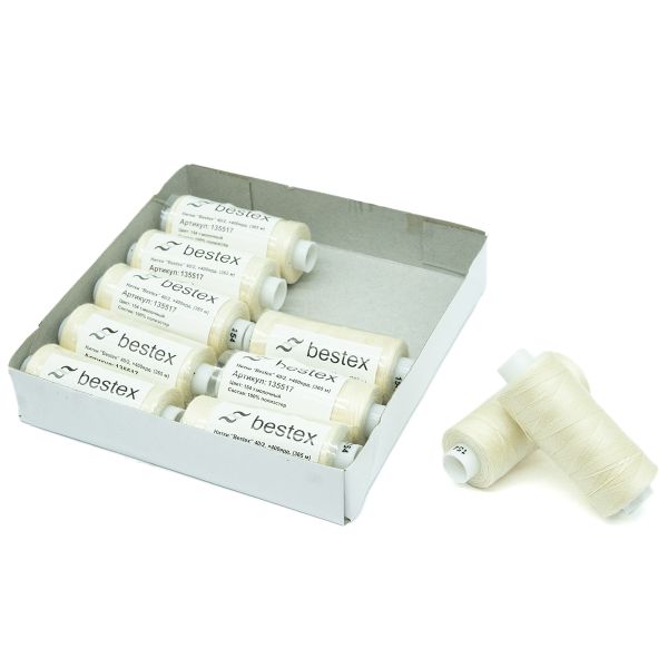 Нитки швейные бытовые Bestex 40/2, 365 м (400 ярд) / 10 кат., 154 темно-молочный
