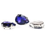 Хрустальные стразы в цапах формы капля, сапфир 13х18 мм, 3 шт, АЦ010НН1318