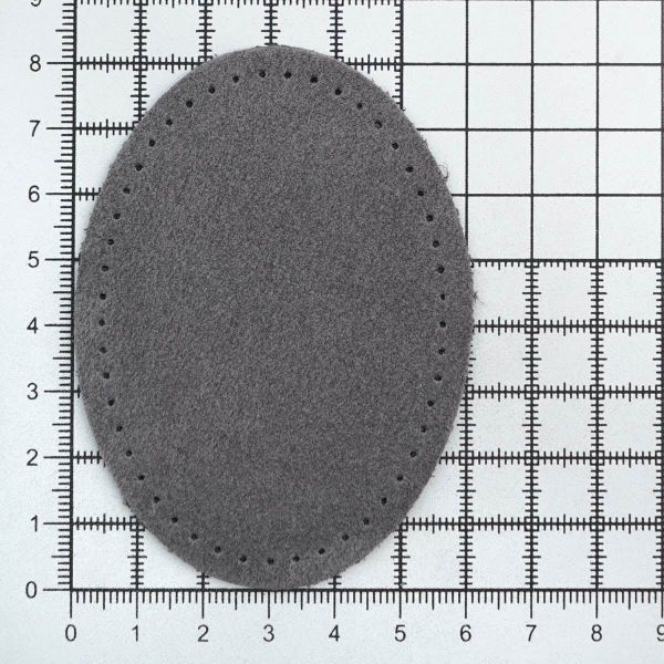 Заплатки пришивные из замши, овал 6х8,2см с перфорацией, 2 шт, 100% кожа, 26 серый, 59114