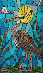 Алмазная (кристальная) мозаика Фрея, Цапля в камышах. Витраж, 30х50 см