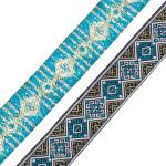 Лента (тесьма) жаккардовая 35.0 мм / 7 метров, золото/бирюза, 4101-1