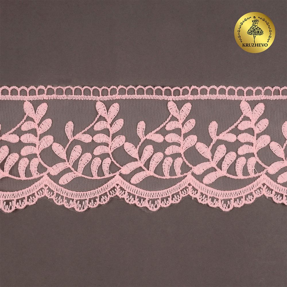 Кружево на сетке 85 мм, цв.R1815 розовый, уп.13.7м, Kruzhevo