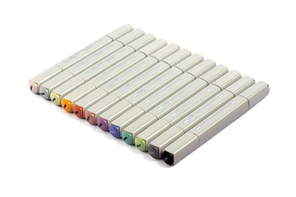 Набор маркеров на спиртовой основе 0.7 - 7 мм, 12 цв. перо круглое/скошенное, 10 -Манга, Vista-Artista SMA-12