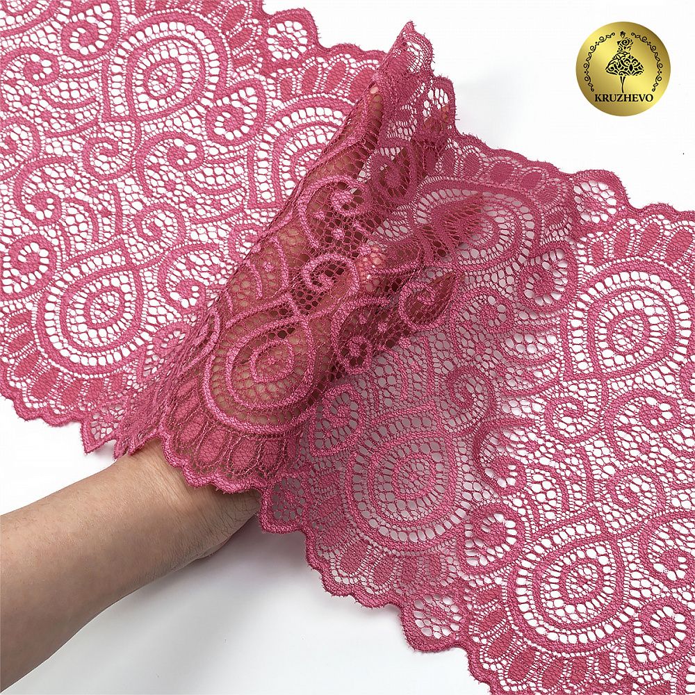 Кружево эластичное (стрейч) L1351 180мм цв.S256 Розовый рубин, 25 м, Kruzhevo