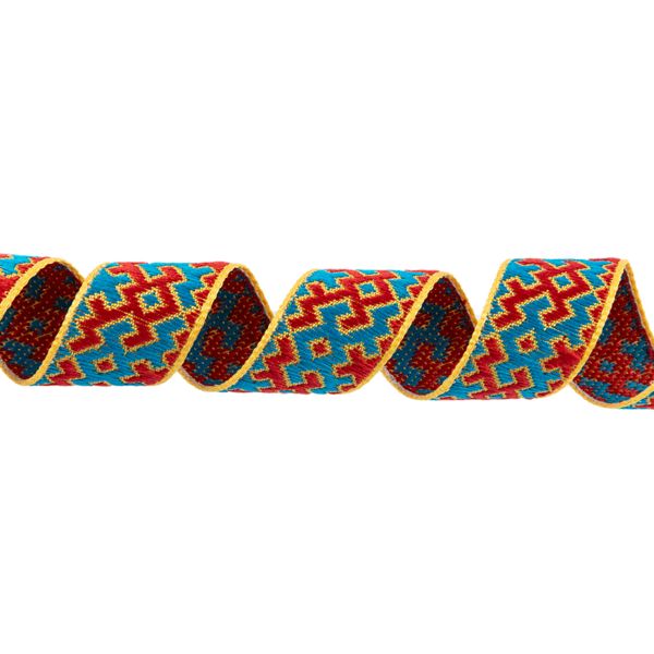 Лента (тесьма) жаккардовая 18.0 мм / 25 метров, Орнамент для северных народов, рис 9692 желтый/бирюзовый/красный (№8), Gamma С3771