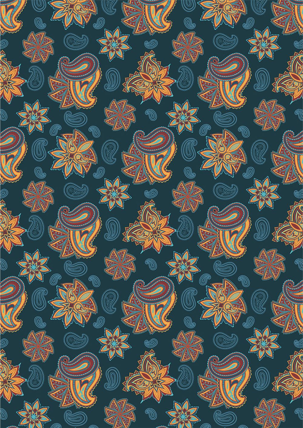 Ткань для пэчворка Peppy Сказочный восток, рулон 112 см / 5 метров, СВ-15 т.бирюзовый, Peppy