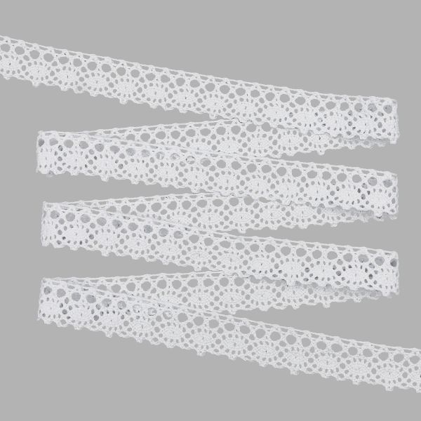 Кружево вязаное (тесьма) хлопковое 22 мм / 25 метров, одностор. (01 белый)