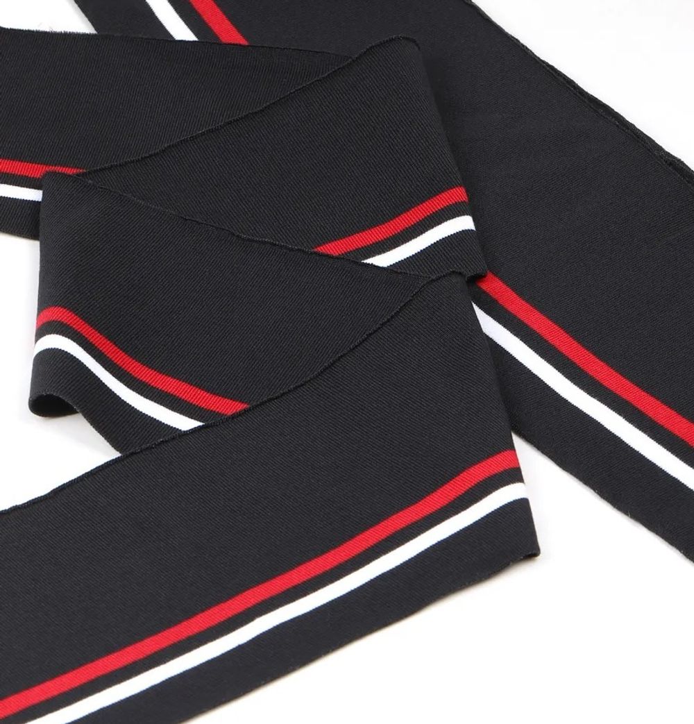 Подвяз (довяз) трикотажный 14.0х100 см, черный с белой и красной полосами, 100% п/э, 5 штук