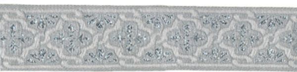 Лента (тесьма) жаккардовая 25.0 мм / 10±0.5 метров, (галун православный), серебро, Gamma TRJ-66