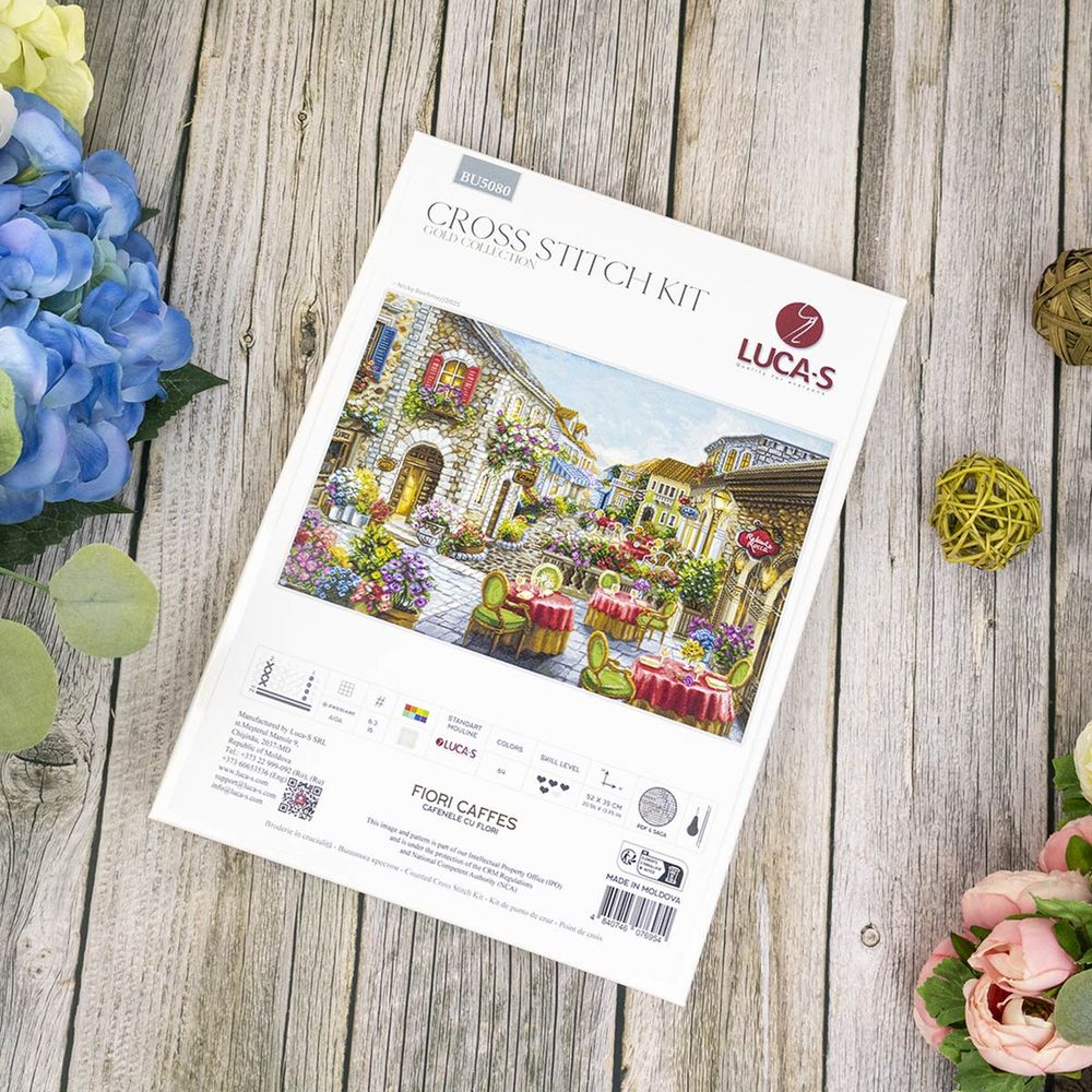 Набор для вышивания нитками Luca-S, Кафе Фиори, 52х35 см