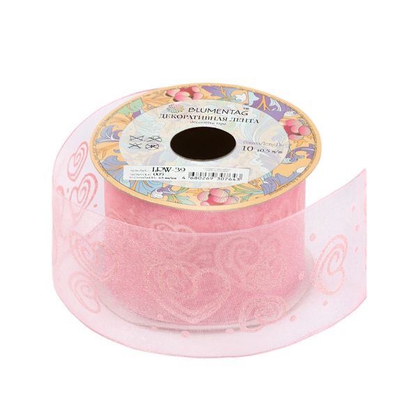 Лента декоративная 63 мм / 10±1 метров, 005 розовый, Blumentag LRW-39