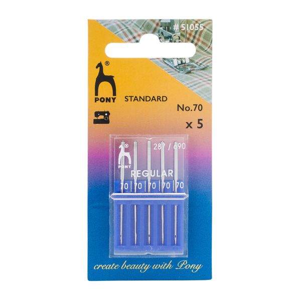 Иглы для промышленных швейных машин универсальные 287/690, №70 с круглой колбой, 5 шт, Pony, 51055