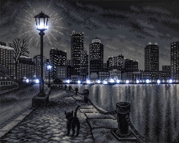 Алмазная (кристальная) мозаика Фрея ALDD-257, на подрамнике Прогулка по набережной (со светодиодами), 50х40 см