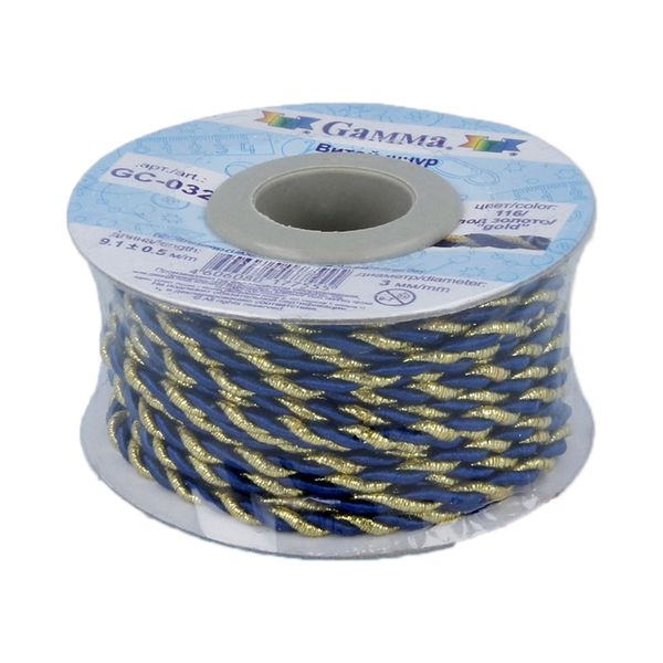 Шнур витой ⌀3.0 мм, 9.1 м, 116/золото синий, Gamma GC-032