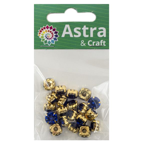 Хрустальные стразы в цапах/золото, 8мм, 20 шт/упак, Astra&Craft (25 синий), 4AR167/168