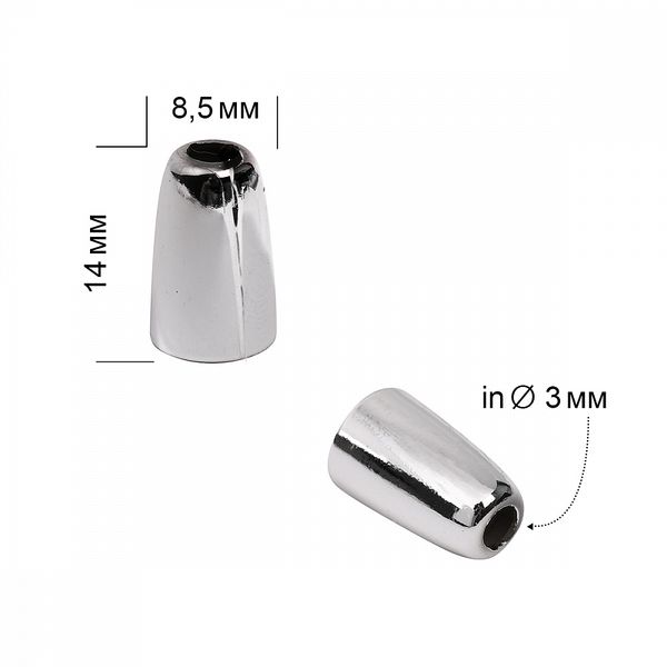 Наконечник для шнура пластик 8.5х14 мм, отв. 3 мм, TBY.0316 никель, 100 шт