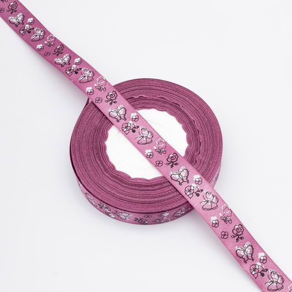 Лента декоративная с принтом Бабочки 20.0 мм / 45.72 метра, сиреневый, 4001