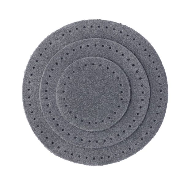 Набор заплаток пришивных из замши, круг ⌀4см, 6см и 8см, с перфорацией, 3 шт, 100% кожа (26 серый), 59401