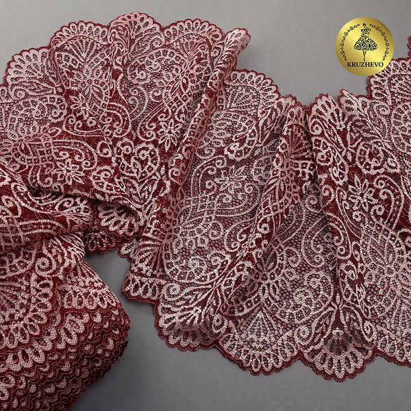 Кружево бельевое эластичное 225 мм / 25 м, 40992 цв.бордо+св.розовый, Kruzhevo