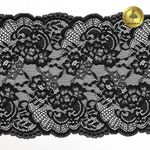 Кружево бельевое эластичное 190 мм / 10 м, 6392, цв.02 черный, Kruzhevo