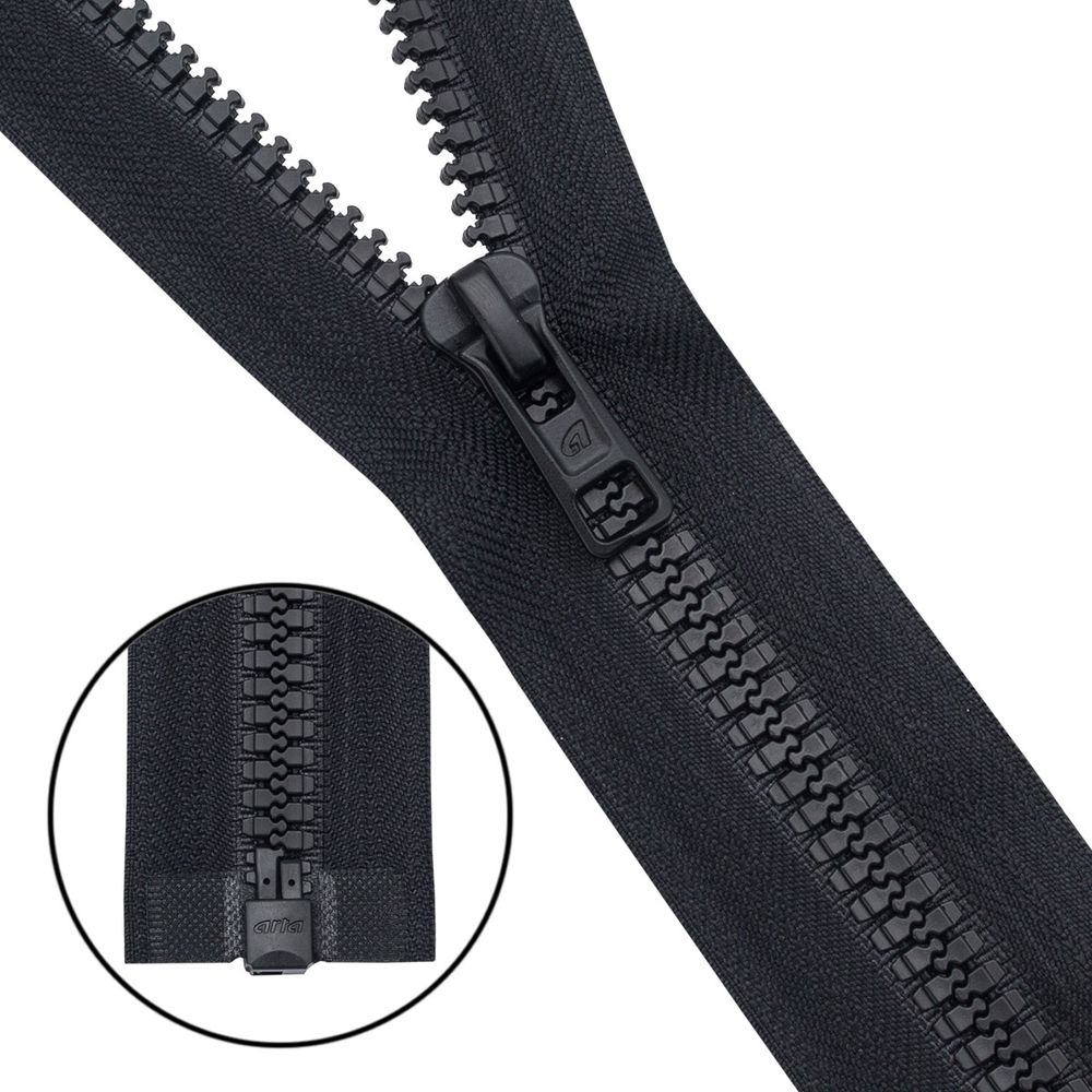 Молния трактор Arta Т6 (6 мм) 1 зам., разъем., 40 см, (2076), A580 черный, НОВЫЙ МАТОВЫЙ ЗАМОК, уп.50 штук