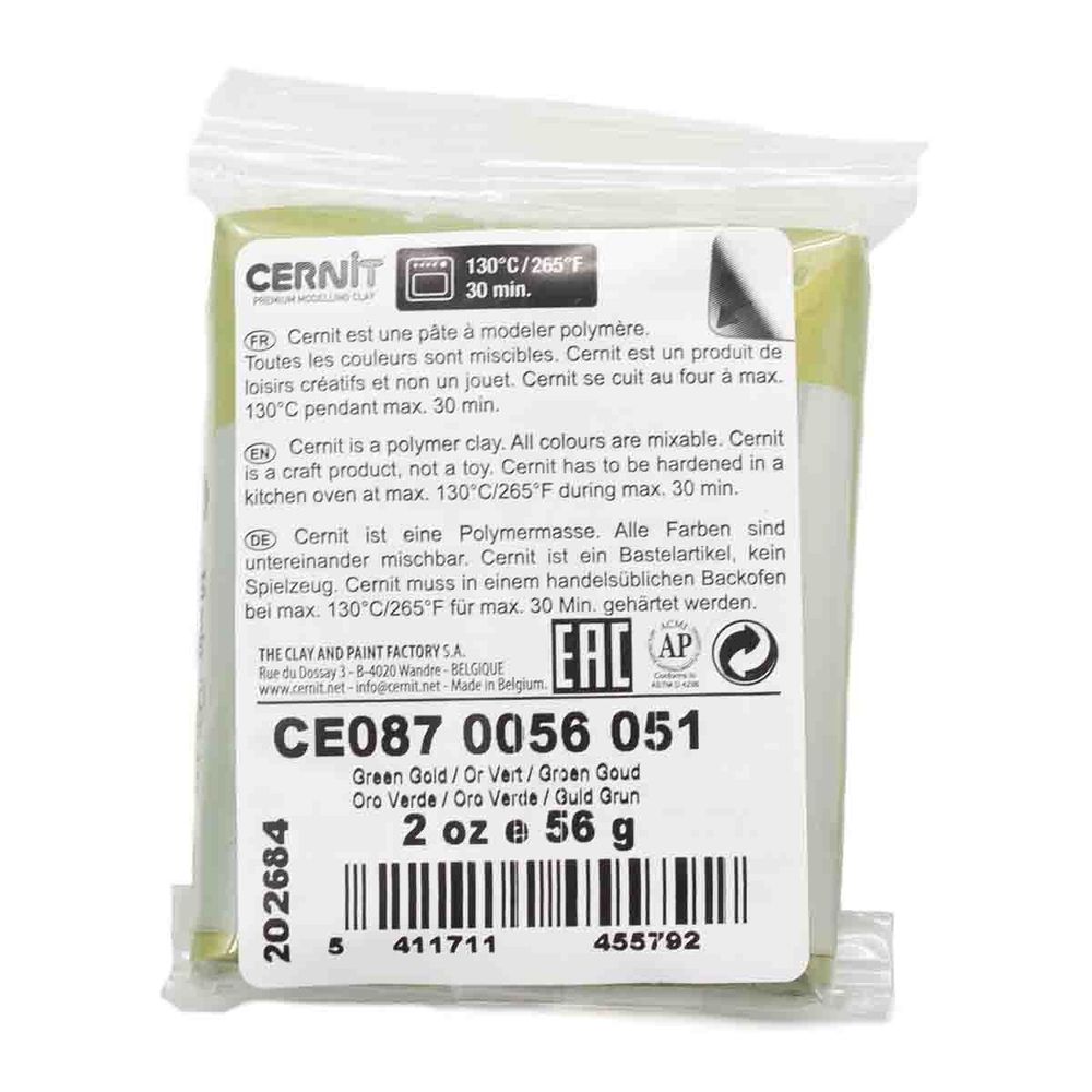 Полимерная глина Cernit Metallic запекаемая, имитация металла 56 гр, 051 зеленое золото