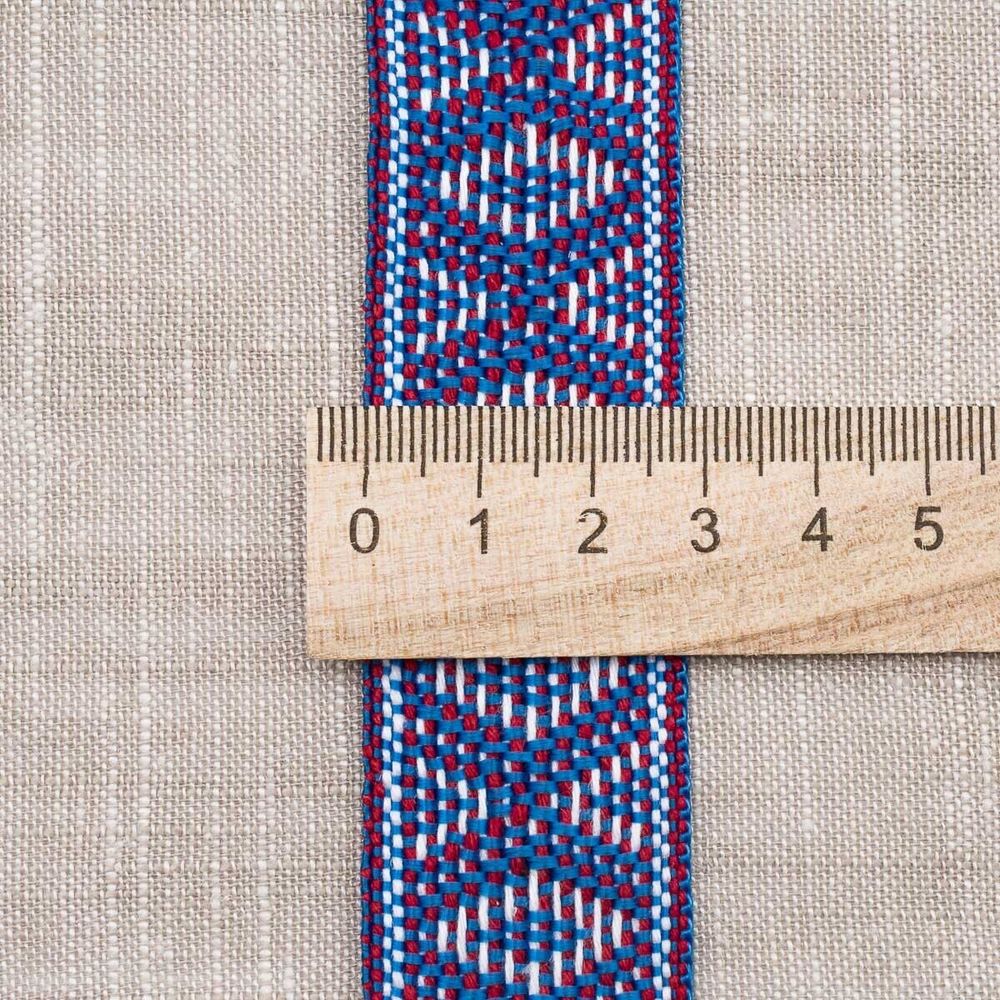 Лента (тесьма) жаккардовая 30.0 мм / 25±1 метров, рис. 9854, синий/белый/красный, С3881Г17