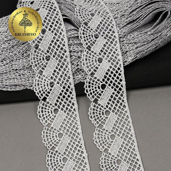 Кружево гипюр (плетёное) 45 мм, диз. 148, цв.04 св.серый, уп. 9 м, Kruzhevo