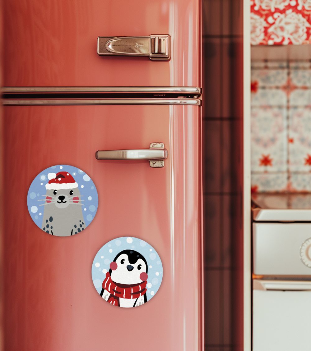 Картина по номерам Фрея PNBM-030, Снежные малыши, (на магните) 9х9 см