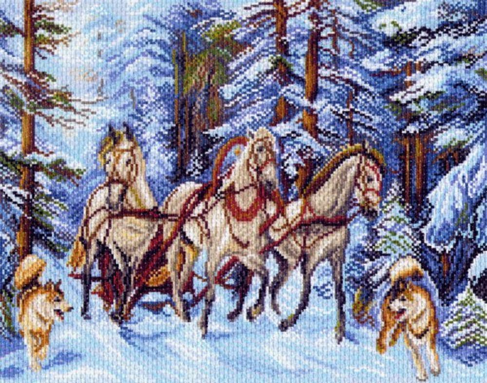 Рисунок для вышивания Матренин Посад (канва), 37х49 -1503 Мчится тройка