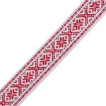 Лента (тесьма) жаккардовая 15.0 мм / 20±1 метров, белый/красный, с19219