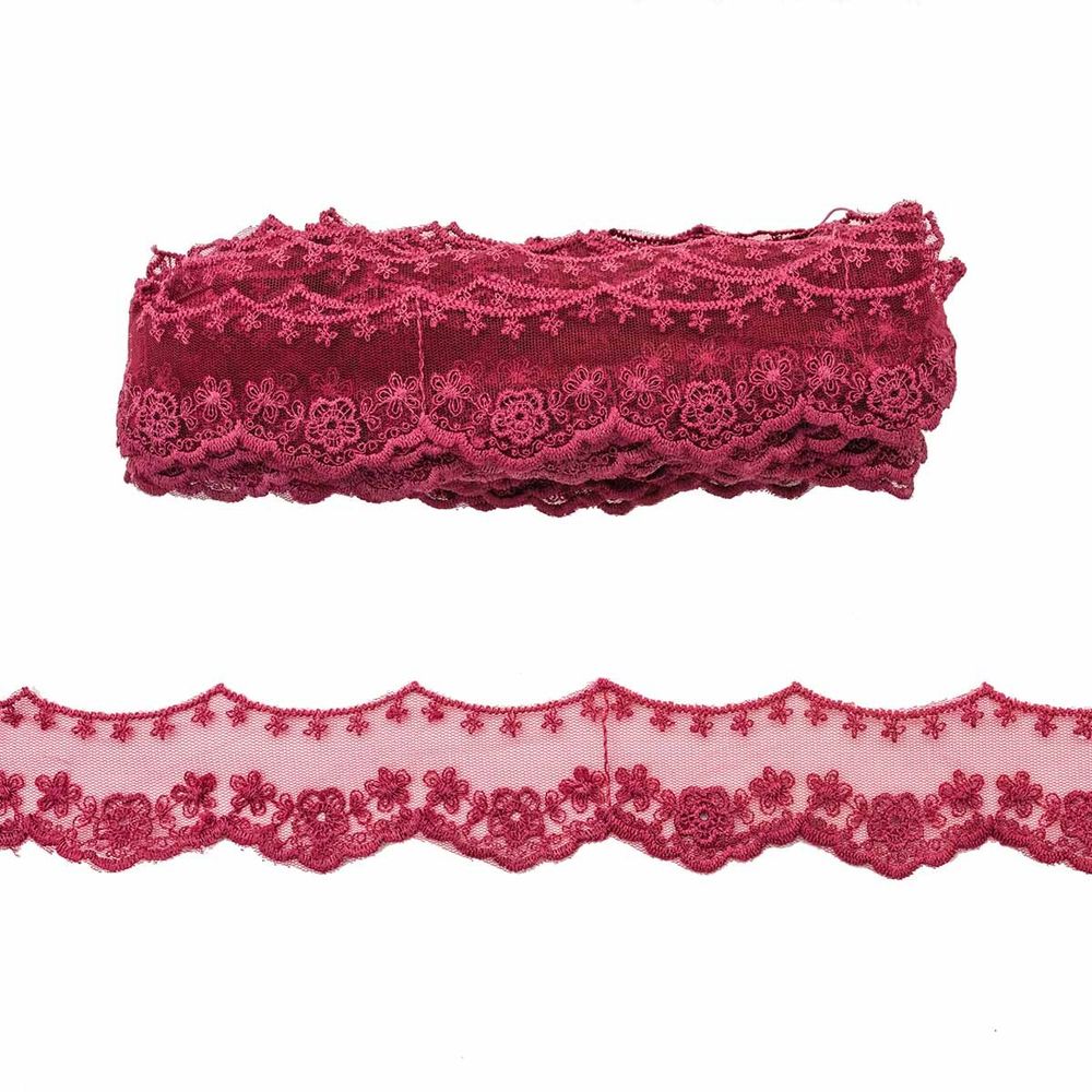 Кружево на сетке 45 мм, матовое, 11.35 м, цв.бордовый