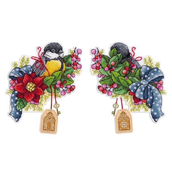 Набор для вышивания нитками МП Студия Р-1132, на пластиковой канве Праздничная синичка, 14х13 см