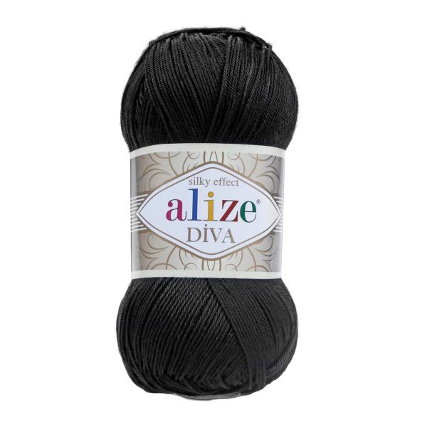 Пряжа Alize (Ализе) Diva / уп.5 мот. по 100 г, 350м, 060 черный A