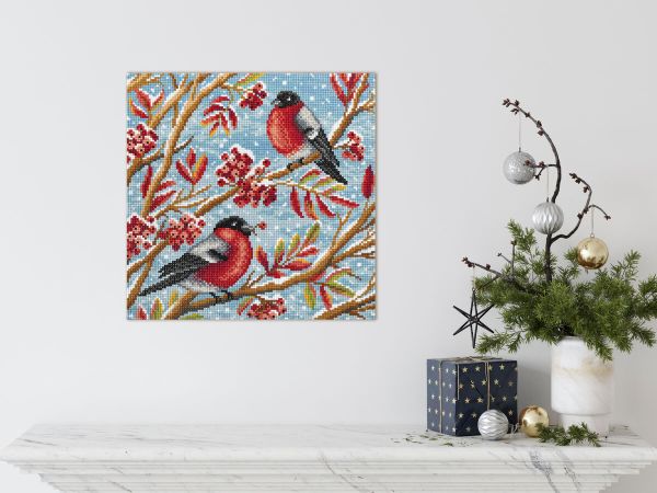 Алмазная (кристальная) мозаика Фрея ALPD-239, на подрамнике Снегири, 30х30 см